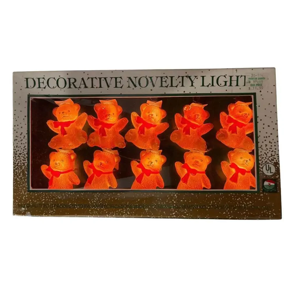 Vtg Kurt Adler Teddy Bears Christmas Light Set Plastic Novelty Santa's World